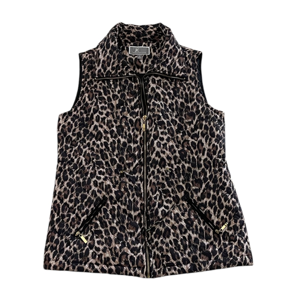 JM Collection women’s‎ leopard quilted puffy vest small boxES